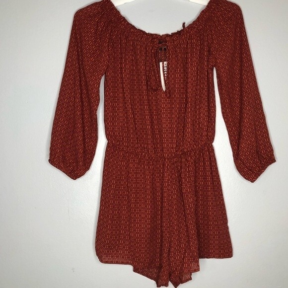 NWT Fab’rik Romper short boho long sleeves brown S - Picture 1 of 14